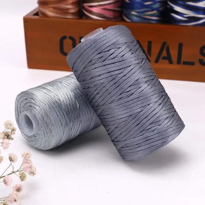 100g/ballx1pcsFlat Belt Thread DIY Hook Shoes Sun Hat Summer Weaving Thread Shiny Silk Ribbon Sub Thread Hand Woven Belt Thread