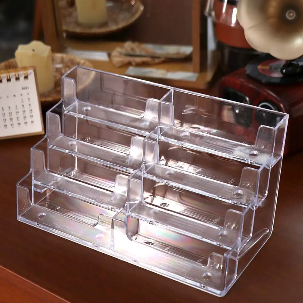 Transparent Business Card Box Display Holder 8 Grids Name Card Display Stand 4 Layers Multi-Layer Business Card Storage Box