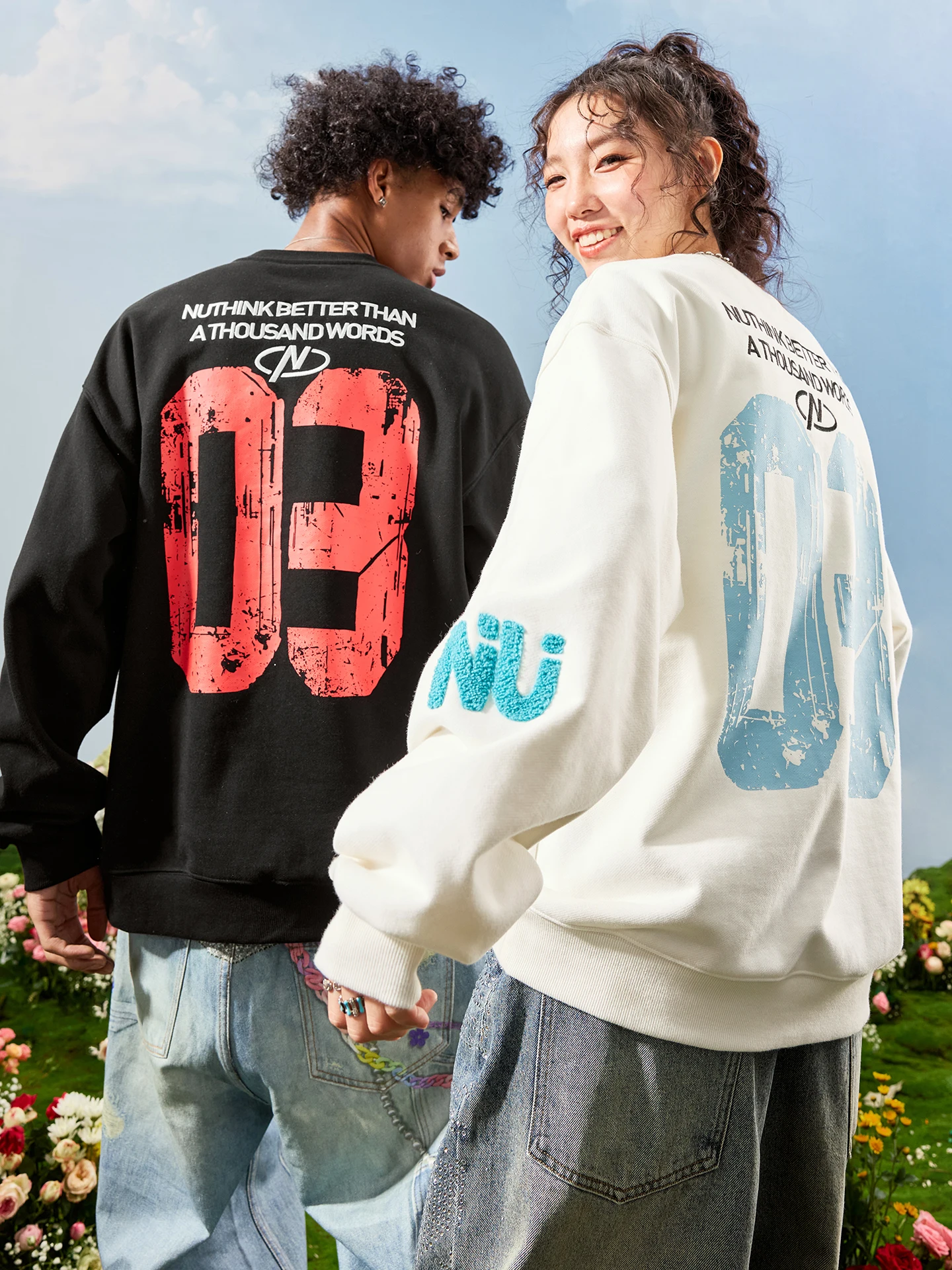 

Свитшот Nuthink American Streetwear с вышитыми надписями, свободный крой, весенняя новинка, комфортный хлопок