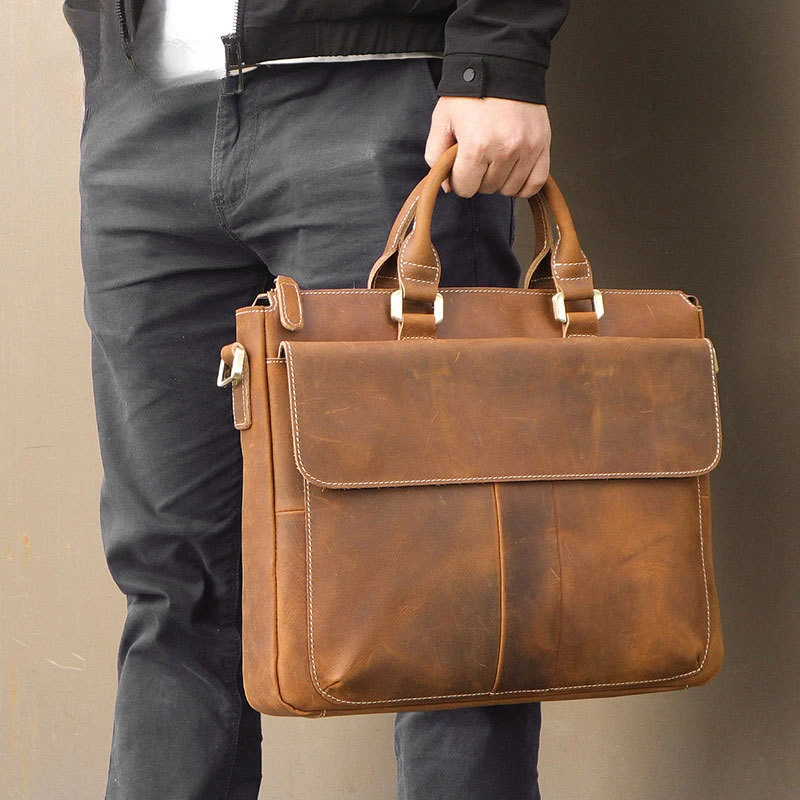 Men's business bag Crossbody handbag Leather men's bag Commuter business trip computer bag Top layer Cowhide briefcase