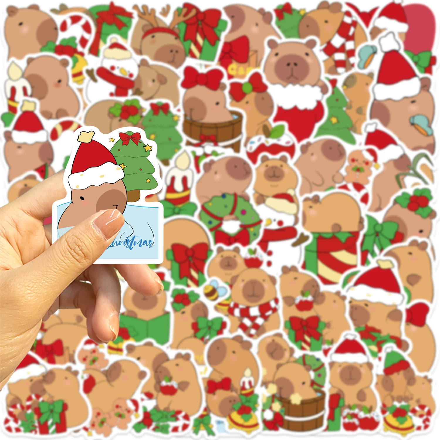 50PCS Christmas Capybaras Stickers Cartoon Cute Decals Toy Stationery Guitar Phone Bicycle Laptop Luggage Car Graffiti Sticker