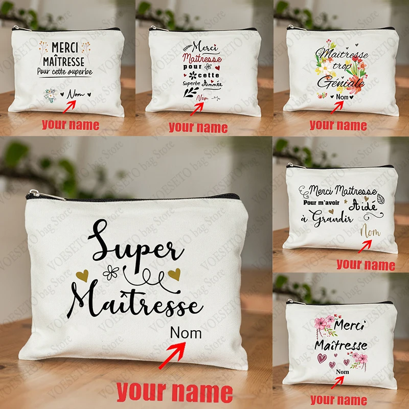 

Pochette Cosmétique Personnalisée Nom Pour Maîtresse Cadeau Fin D'Année Avec Мотивы Floraux и C филоны, Remerciement Enseignantes