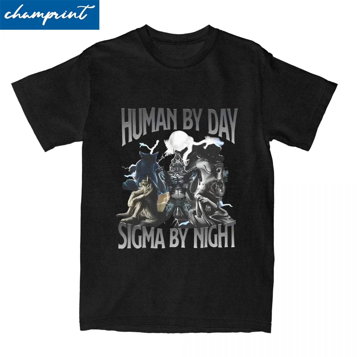 Human By Day Sigma By Night Funny Wolf Graphic T-Shirts for Men Women Crazy 100% Cotton Tees Short Sleeve T Shirt Plus Size Tops