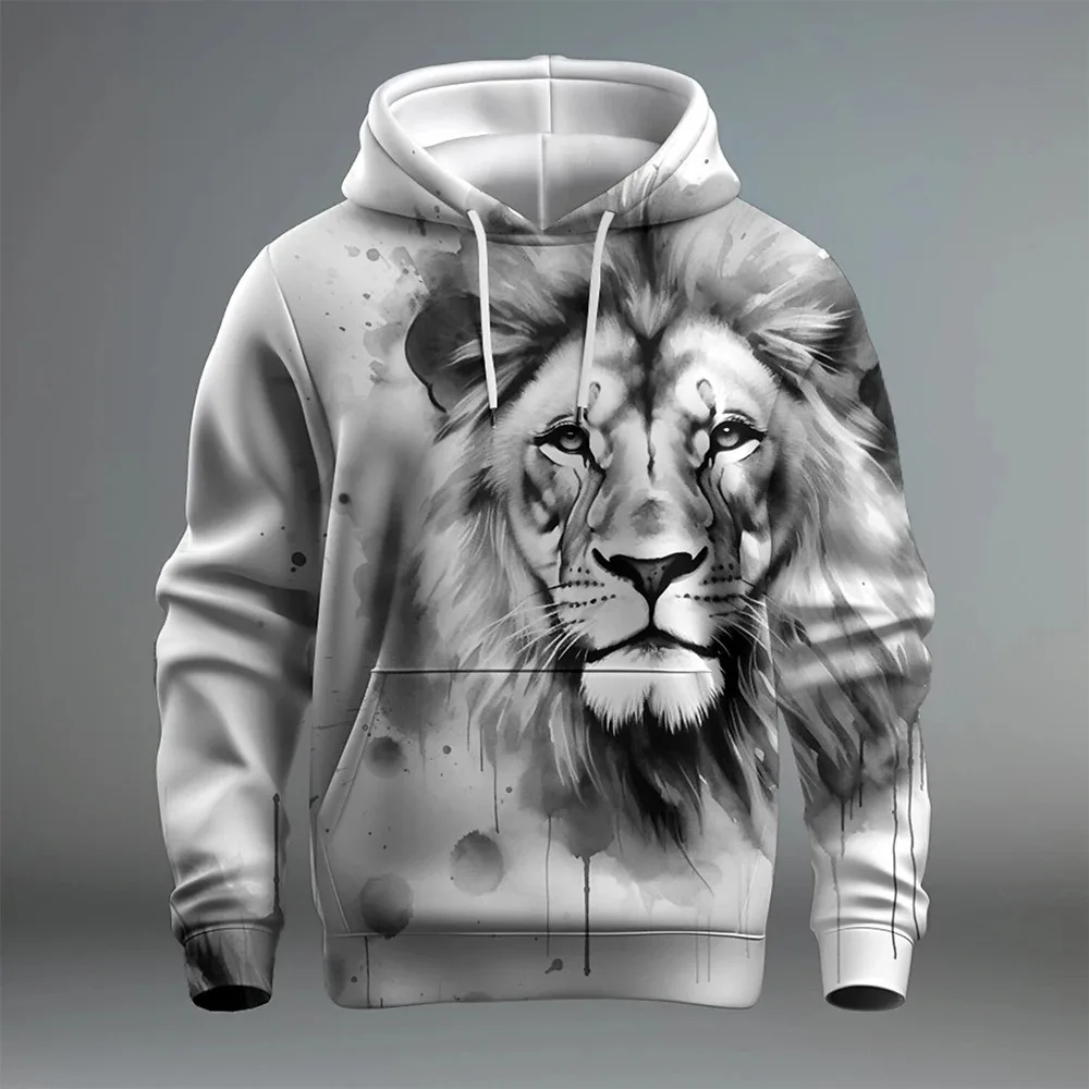 Fashion 3D Lion Pattern Prints Men's Hoodie Street Daily Comfortable Long Sleeve Pullover Autumn Winter New Models Male Clothing