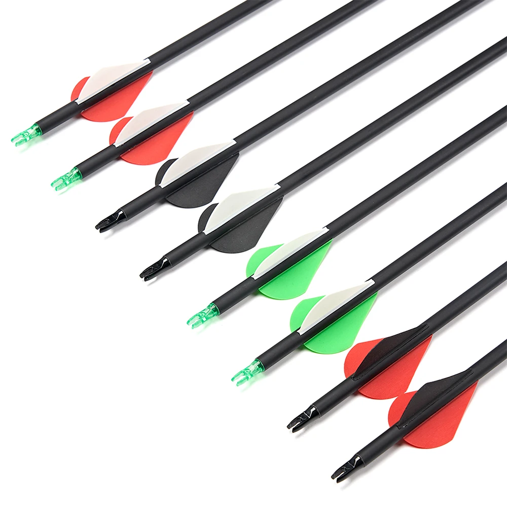 28'' Mixed Carbon Archery Arrows Spine 500-550 with Removable Tips Hunting and Target Practice Arrows for Compound Recurve Bow