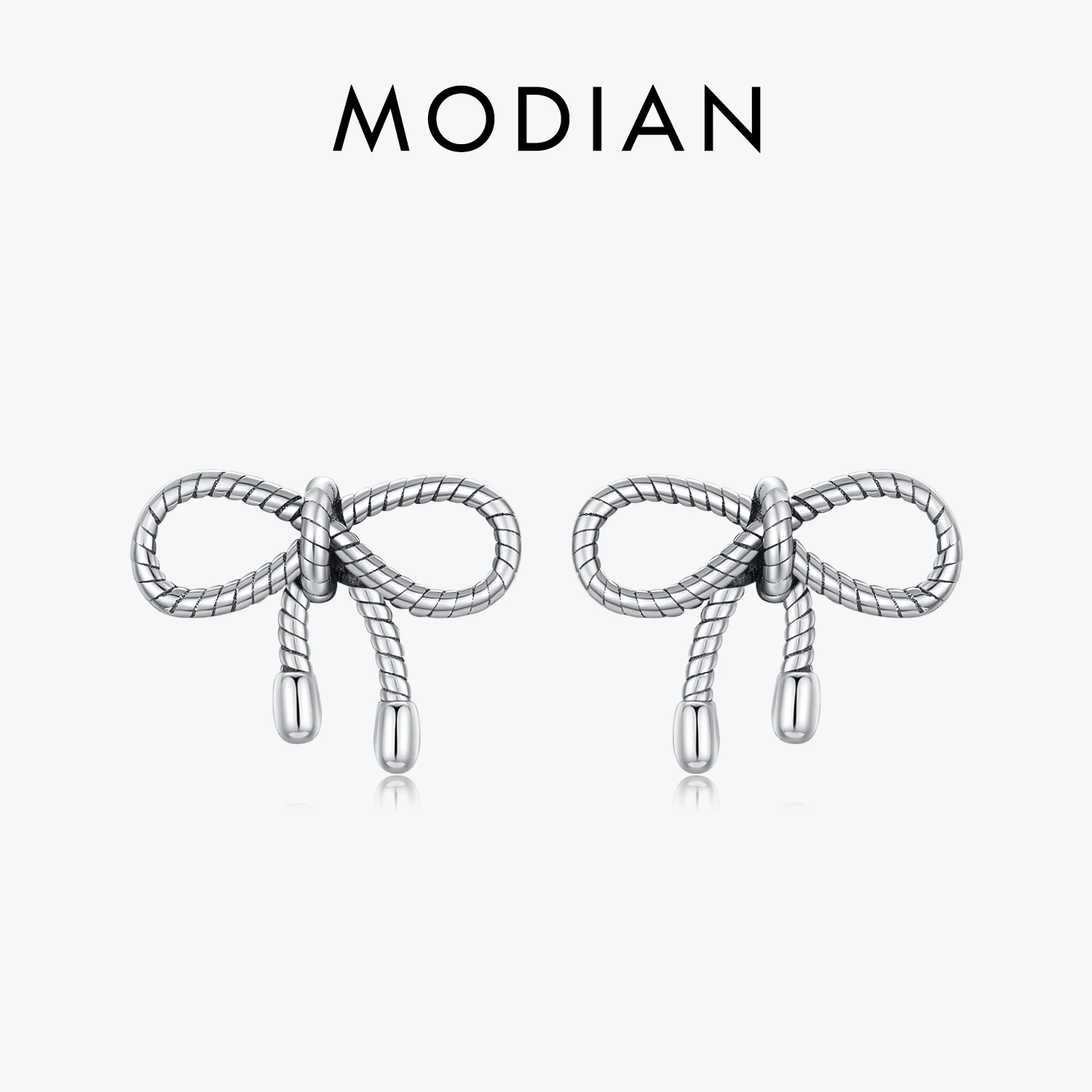 MODIAN 925 Sterling Silver Exquisite Vintage Texture Bowknot Retro Stud Earrings For Women Daily OL Fine Jewelry