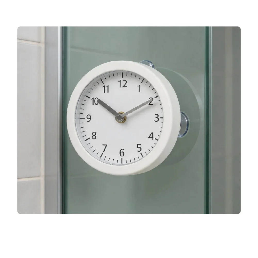 Waterproof Wall Clock with Suction Cup Mount for Bathroom Kitchen Humid Conditions Silent Operation White 13.6x13.6cm