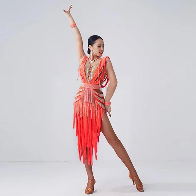 L-2060 New National Ballroom Latin Dance Dress Competition Imported Fringe Latin American Dresses For Sale