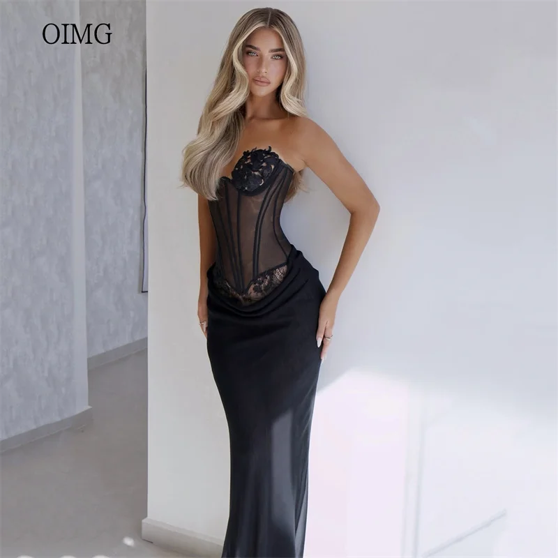 

OIMG Sexy Black Sweetheart Neck Mermaid Prom Gowns Backless Party Gown Floor Length Evening Dress vestidos de fiesta Customized