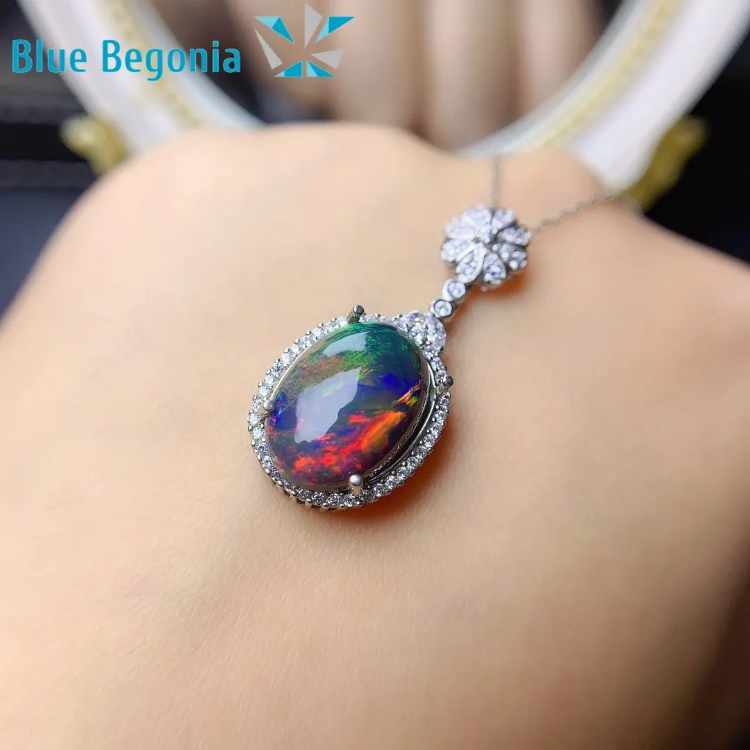 Big Natural Australia czarny Opal wisiorki 925 Sterling Silver biżuteria dla kobiet prezent zaręczynowy ślub 12*16MM kamień szlachetny