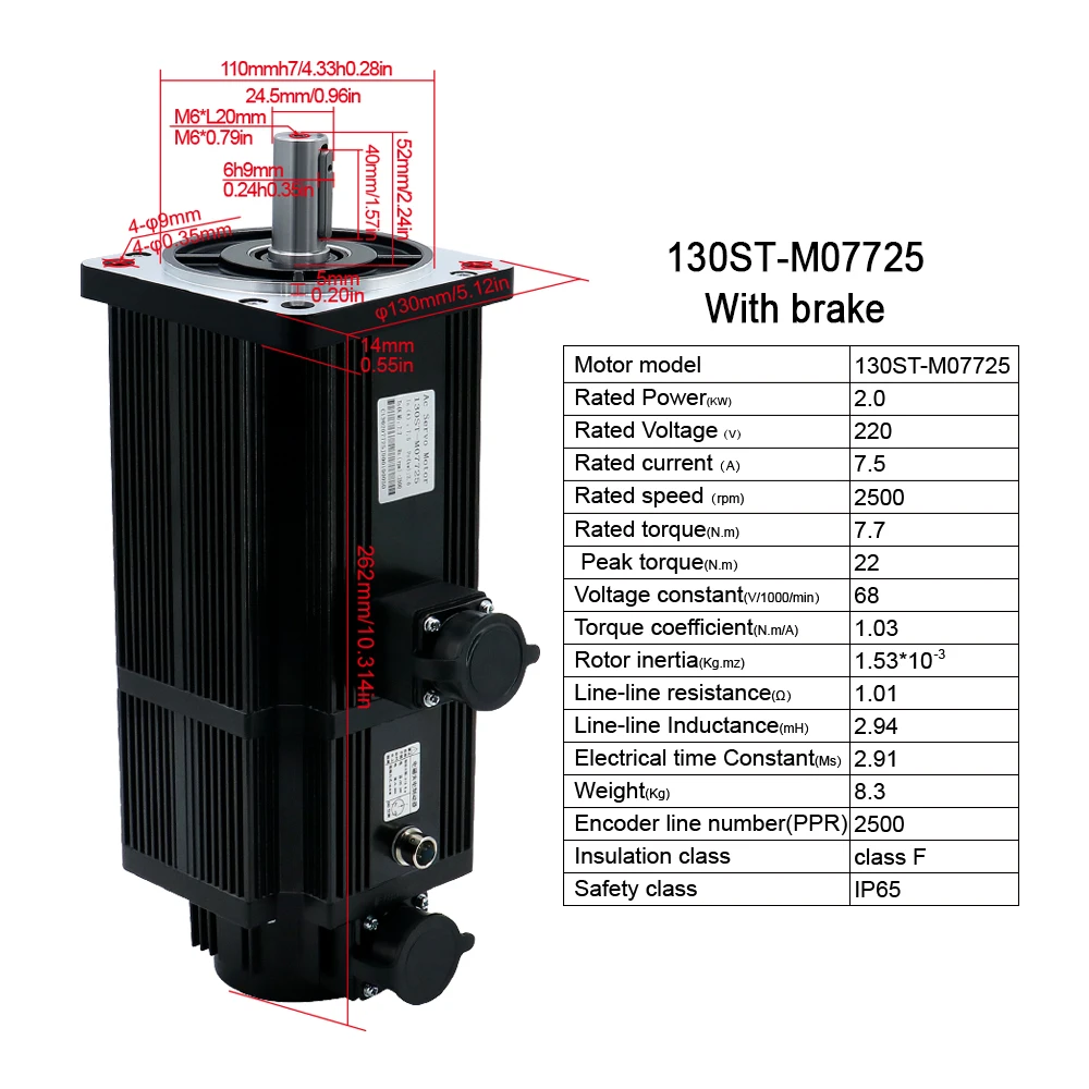 حار بيع 2.0kw محرك معزز 130ST-M07725 + T3L-L30F-RABF لآلة التصنيع باستخدام الحاسب الآلي 3-Phase محرك سيرفو يعمل بالتيار المتردد ومصنعي محرك سيرفو