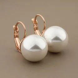 Classic 585 Rose Gold Color Dangle Earrings For Women Bride Wedding14mm Round Pearl Elegant Korean Fashion Jewelry Gift New