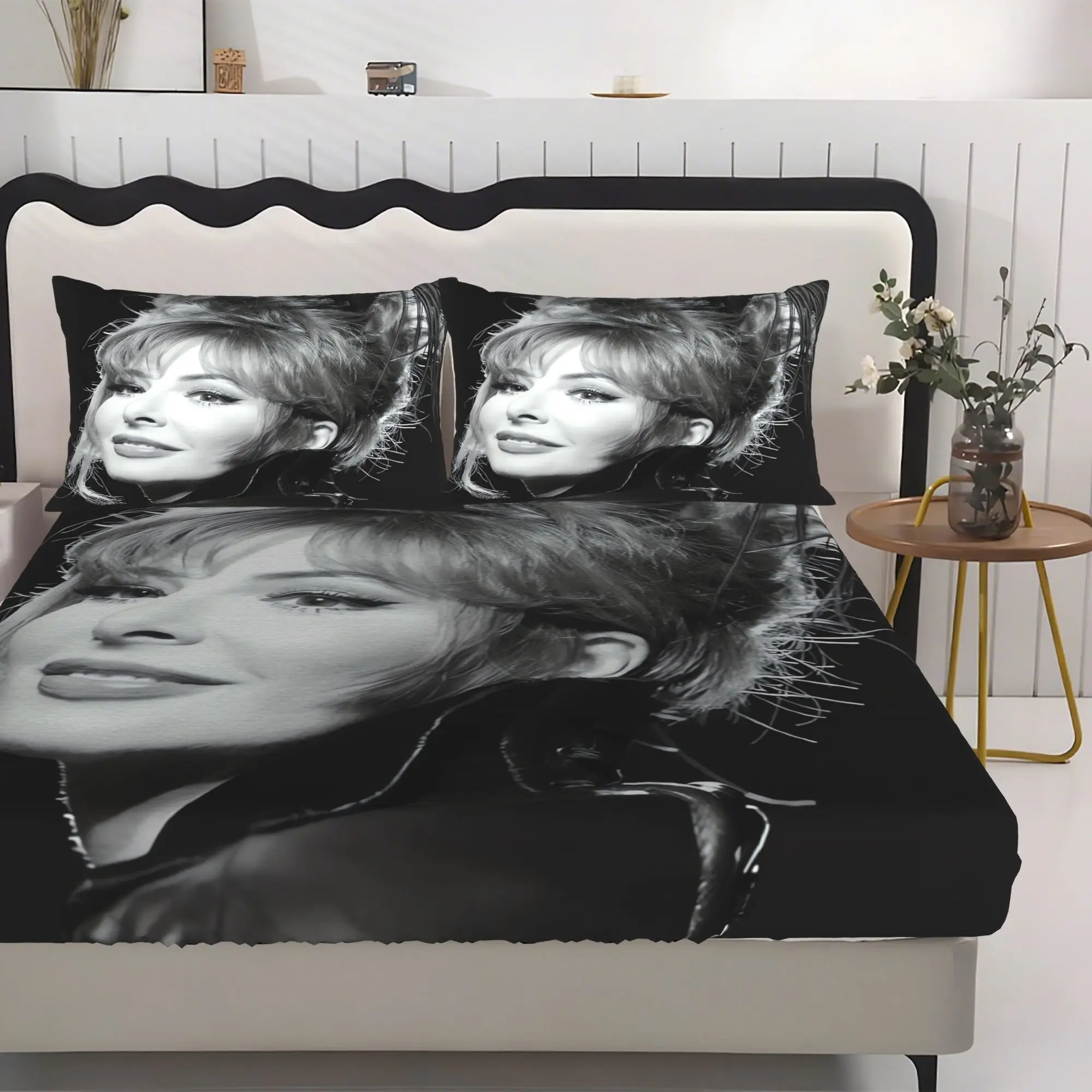 Customize M-Mylene-Farmer Classic Bedding Collection Three-Piece Set Includes Fitted Sheet And Pillowcases Enhances Bedroom Aest