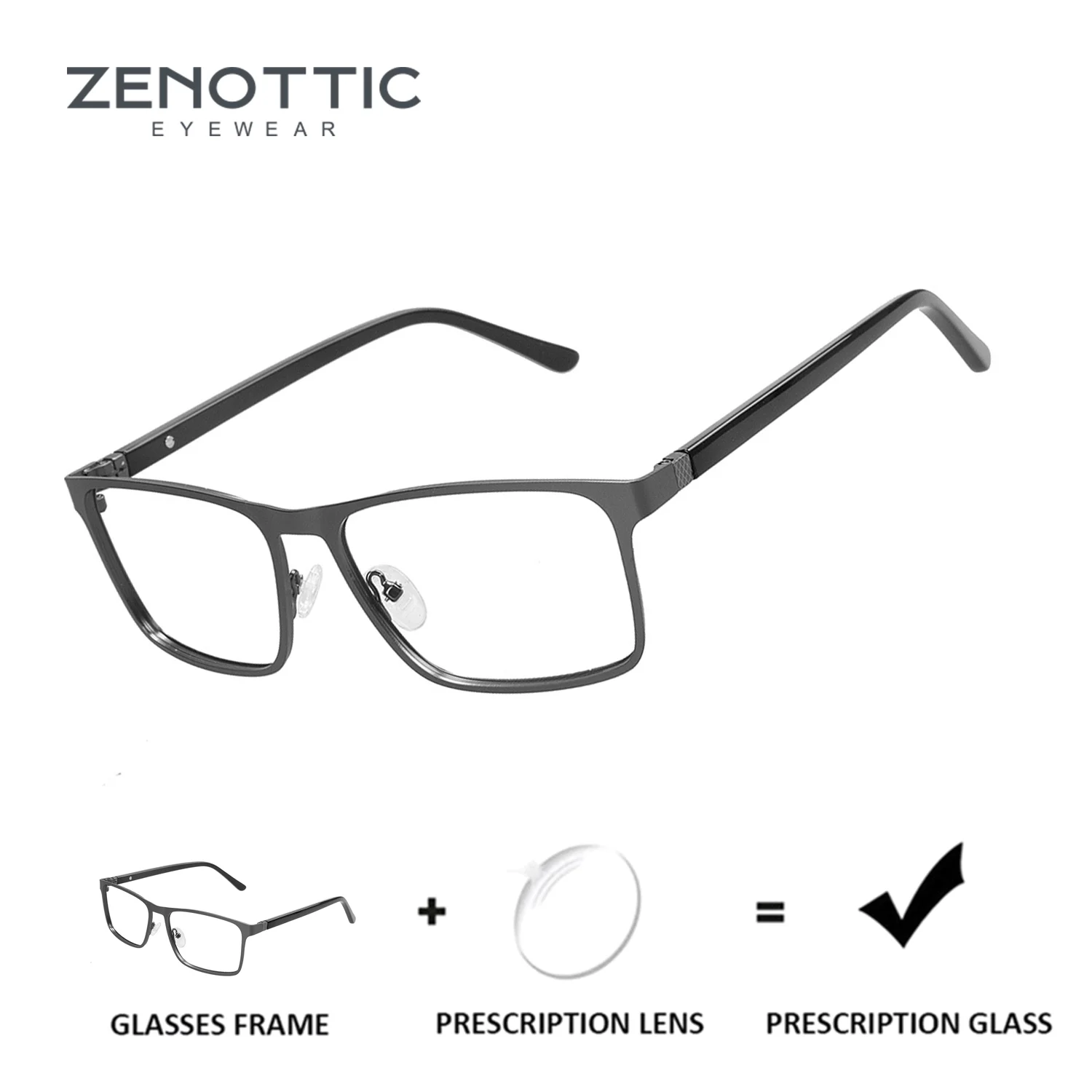 

ZENOTTIC Fashion Square Prescription Glasses Metal Myopia/Progressive Eyewear Best Optical Eyeglasses for Men