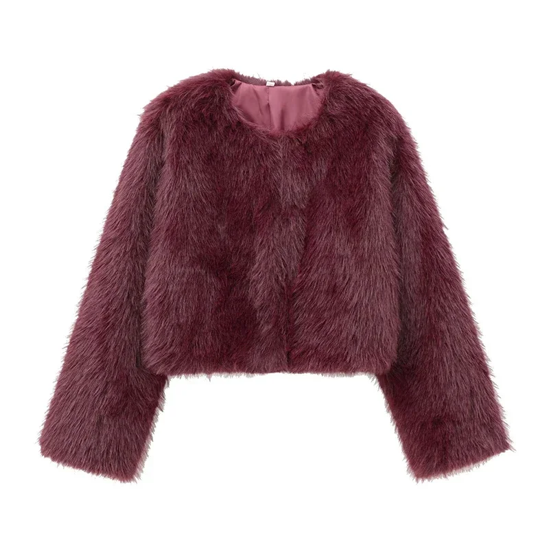 Spring Women's Cardigan Jacket Round Neck Pocket Fur Coat Solid Loose Suede Jacket Streetwear Vintag Outerwear