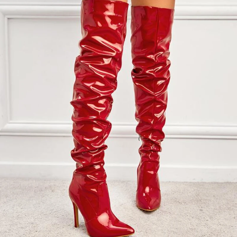 

Roman Style 2025 Autumn Winter New Fashion Solid PU Pointed Toe Thin High Heel Zippers Over The Knee Long Shoes for Women Boots