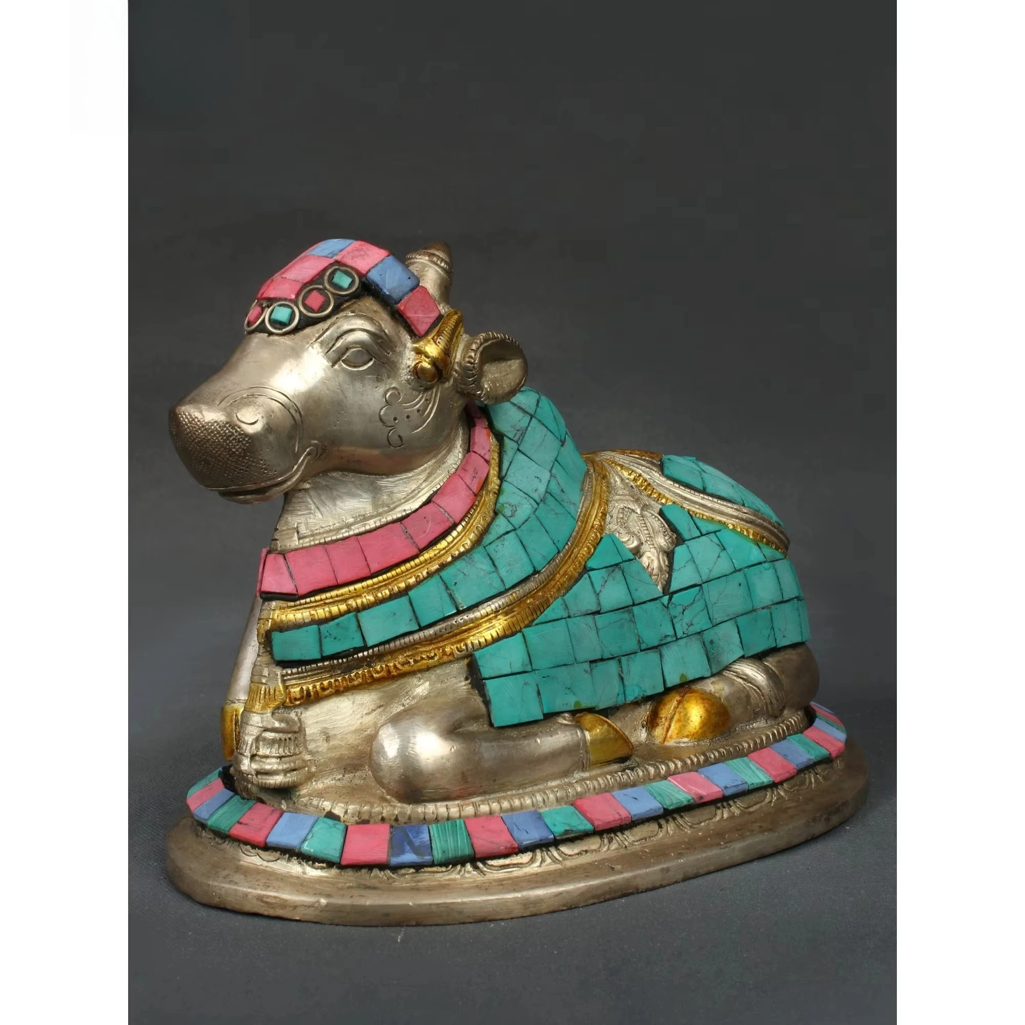 تمثال نحاسي مرصع يدويًا مقاس 7 بوصات لسيارة نندي شيفا