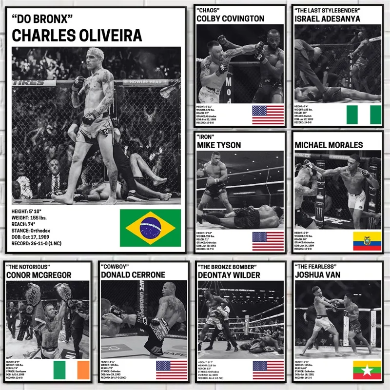 Boxing Fighting UFC Poster Mike Tyson McGregor Oliveira Fighter Motivational Canvas Painting Wall Art for Living Room Home Decor