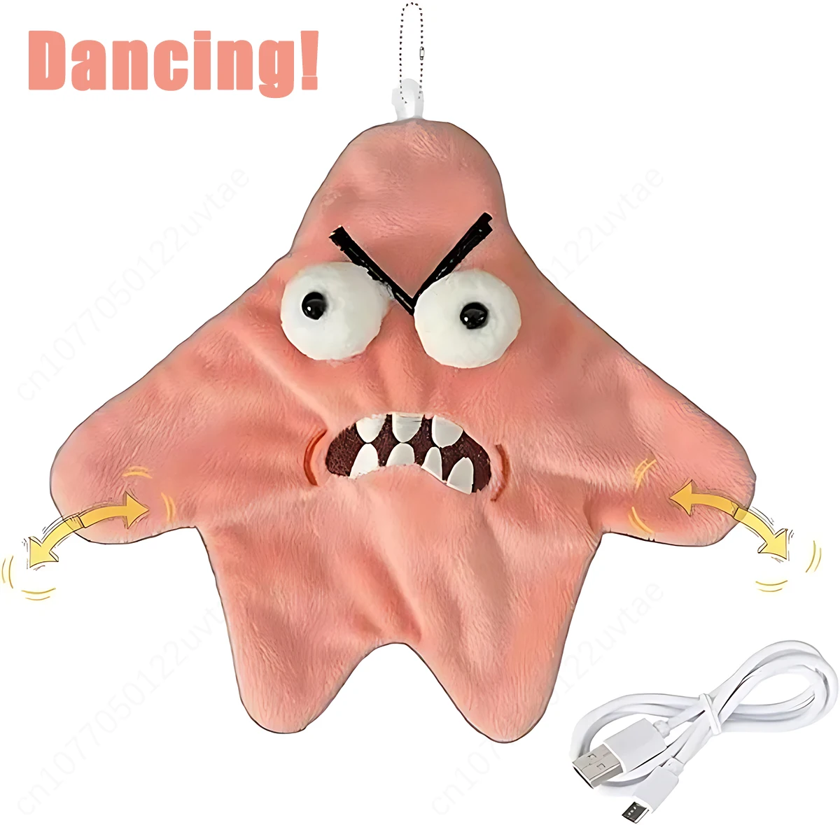 1-20PCS Angry Starfish Pendant Dancing Bag Charm USB Rechargeable Dancing Fun Toy Keychain Car Key Pendant Strange Plush Toys