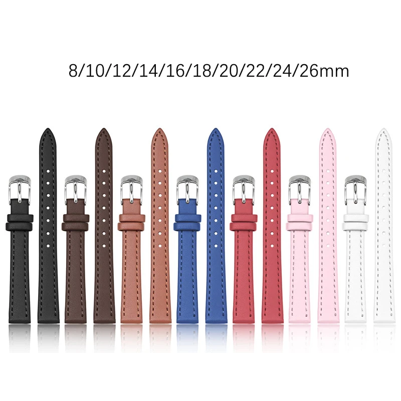 Hot Sale Colorful Leather Strap 8mm/10mm/12mm/14mm/16/18/20mm/22/24/26mm Men Women Cowhide Universal Replace Bracelet Watch Band