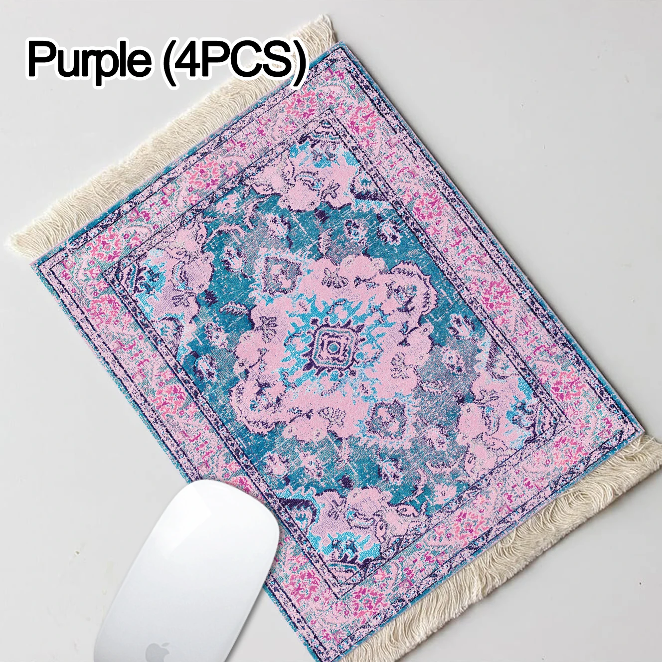 

4pcs Handmade Bohemian Mouse Pad Purple Rug Retro Desktop Mousepad Multi-Purpose Decorative Pad Woven Coaster Table Décor