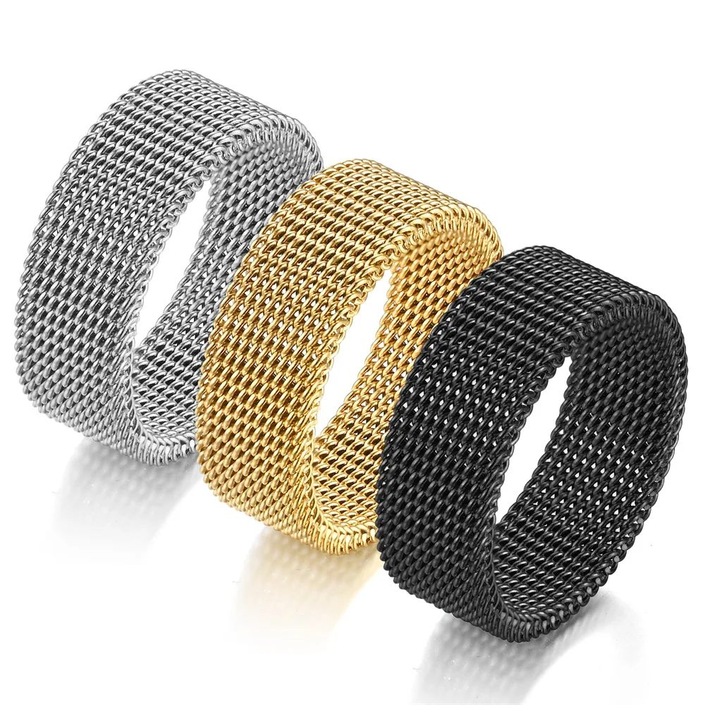 Stainless Steel 8MM Grid Mesh Simple Ring For Women Men Jewelry Party Valentine's Day Gifts Wholesale Size 6-13