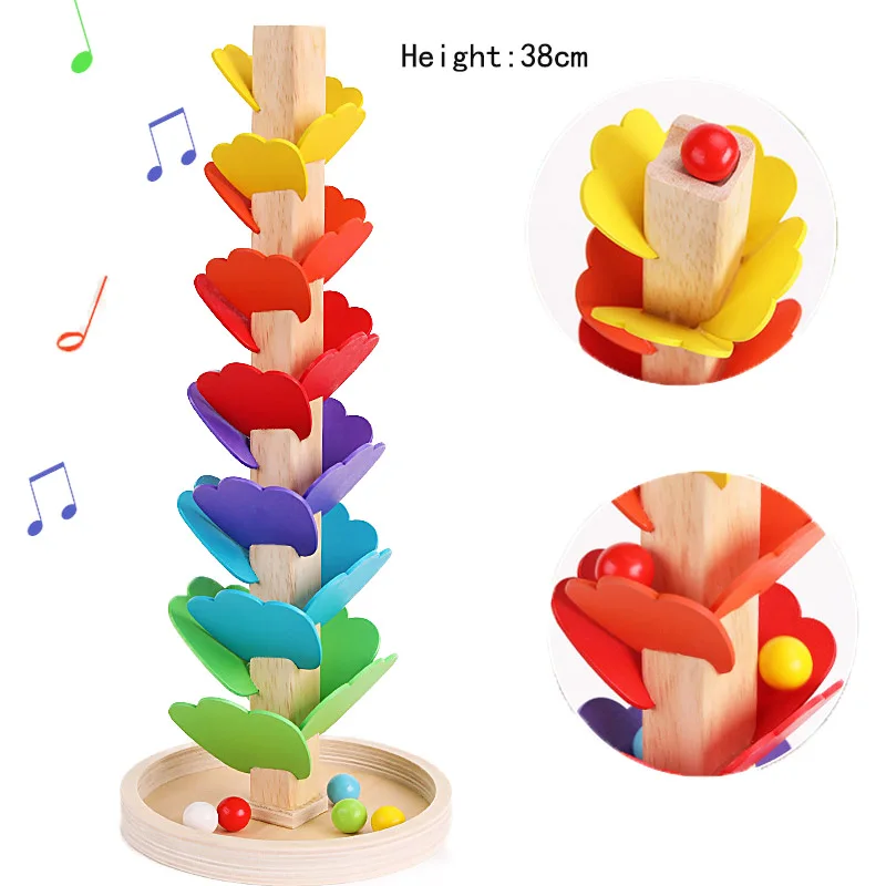 38Cm Houten Muziekboom Speelgoed Voor Kinderen Marmeren Run Regenboog Houten Klinkende Boom Interactieve Bal Run Track Spel Montessori Speelgoed