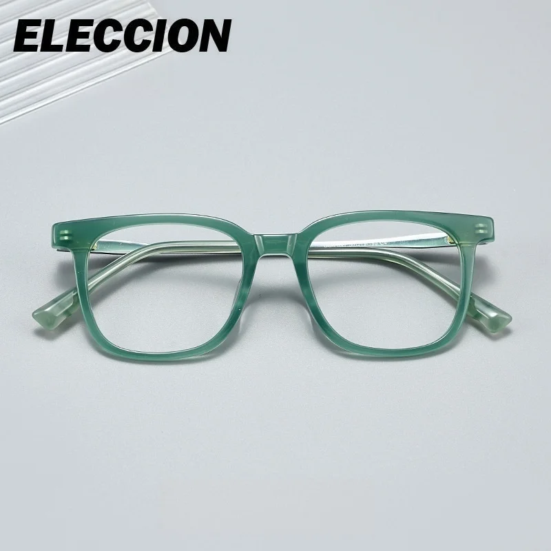 ELECCION Acetate Glasses Frame Fashion Green Spectacle Women Prescription Square Eyeglass for Men Recipe Lenses Teenager Gafas