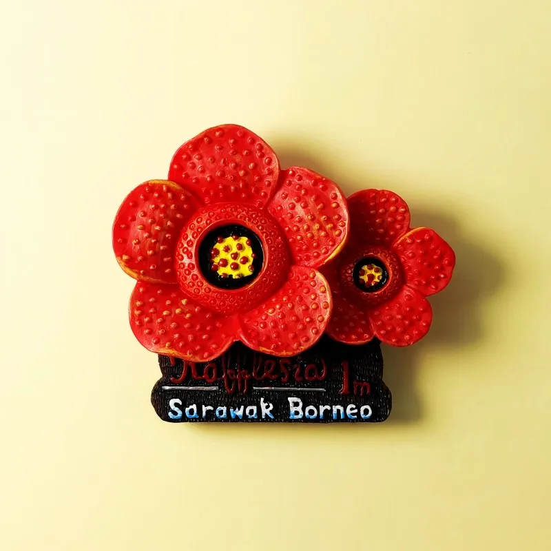 ماليزيا باش وحيد القرن، ساراواك بورنيو زهرة ثلاثية الأبعاد مغناطيس الثلاجة السياحة التذكارية الثلاجة ملصقات مغناطيسية #3