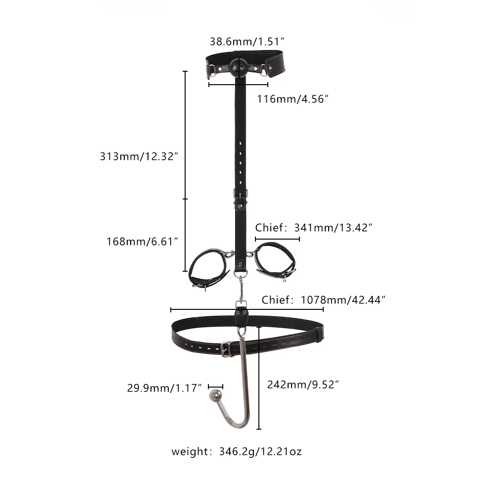 Leather BDSM Anal Hook Set with Metal Hook Restraint Belt Mouth Plug Handcuffs Adult Sex Toys for Position Assistance view 2