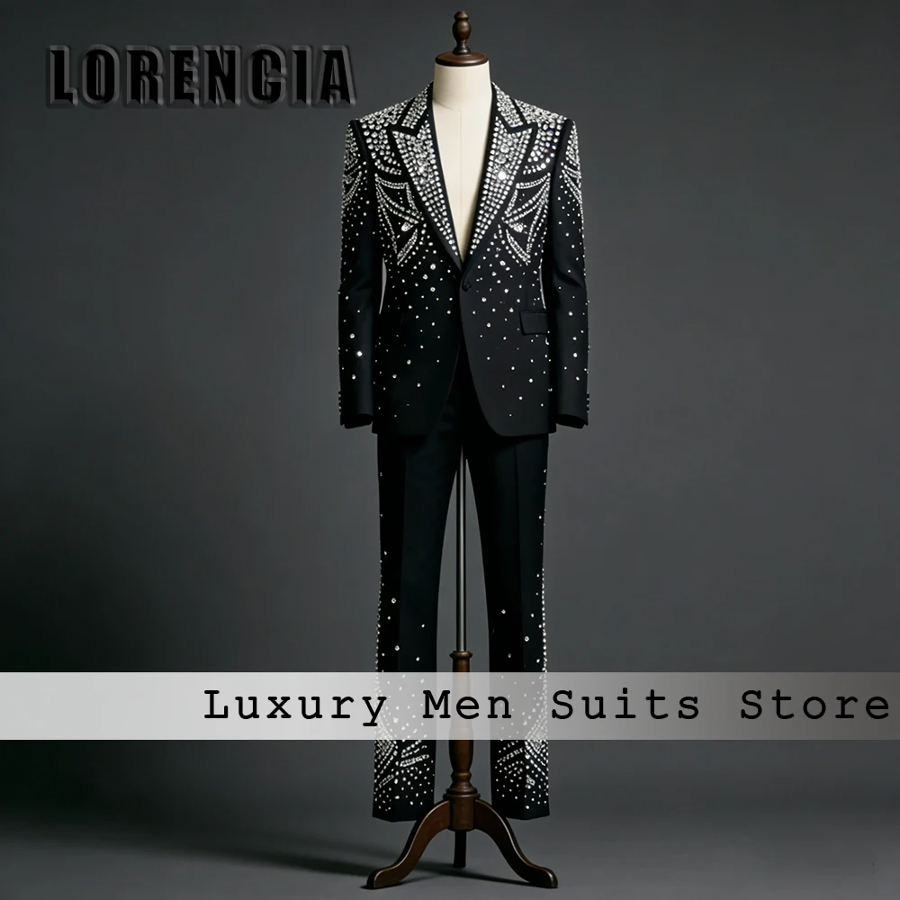 

Мужские костюмы со сверкающими кристаллами, комплект из 2 предметов, свадебные смокинги с остроконечными этикетками, наряды для жениха, 2025 г., пиджак по индивидуальному заказу, брюки, trajes de novio