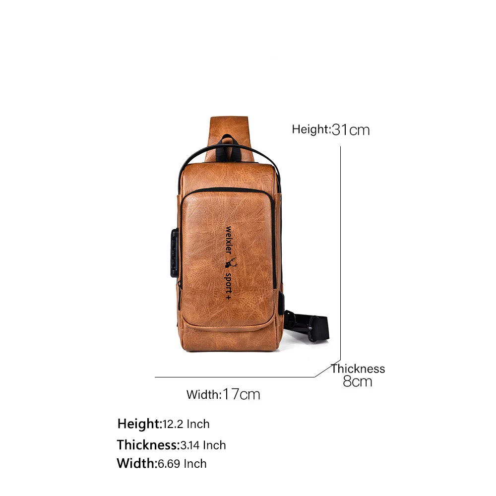 WEIXIER New Men Retro Casual Anti Theft Lock Large capacity brand PU leather Crossbody Bag Casual Shoulder Chest Man Waist Bags