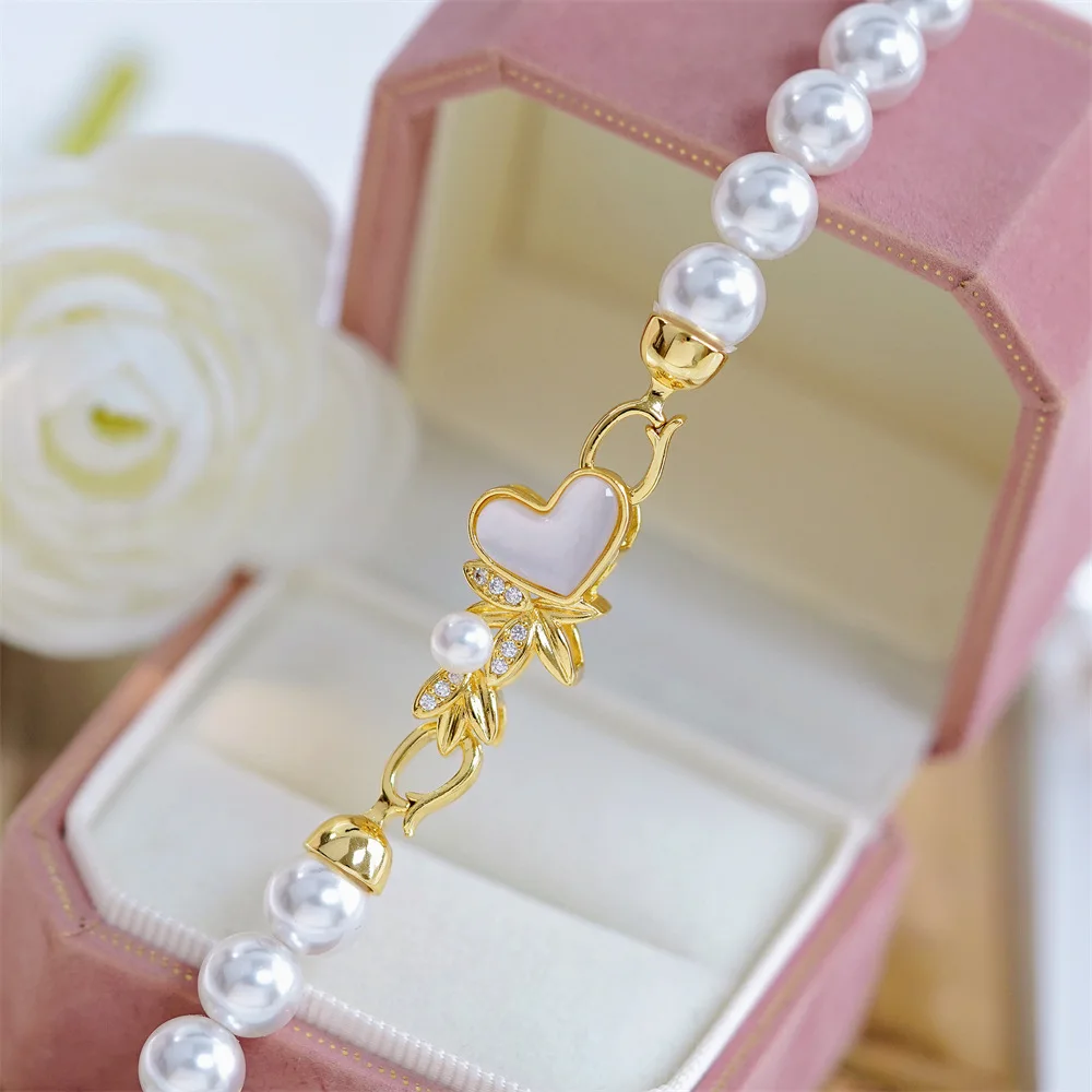 1 Piece Copper Plated Zirconium Heart Shell Pearl Necklace Bracelet Buckle DIY Jewelry Making Materials Accessories Wholesale