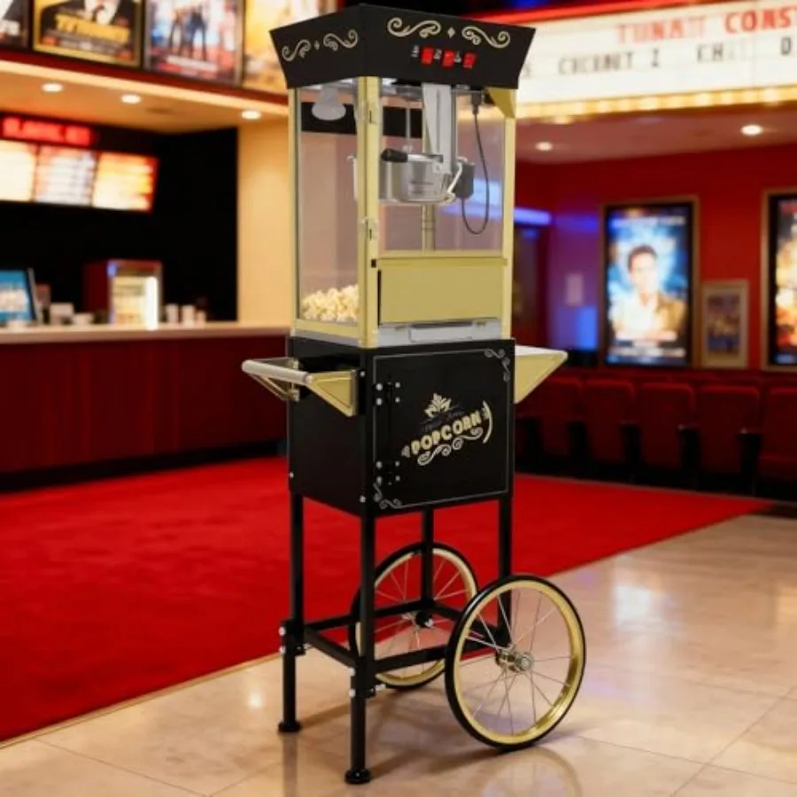 Popcorn Machine with Cart, Popcorn Maker with 12 Oz Kettle, Vintage Movie Theater Style Professional Cart with 4 Cups and 1 Sco image 9