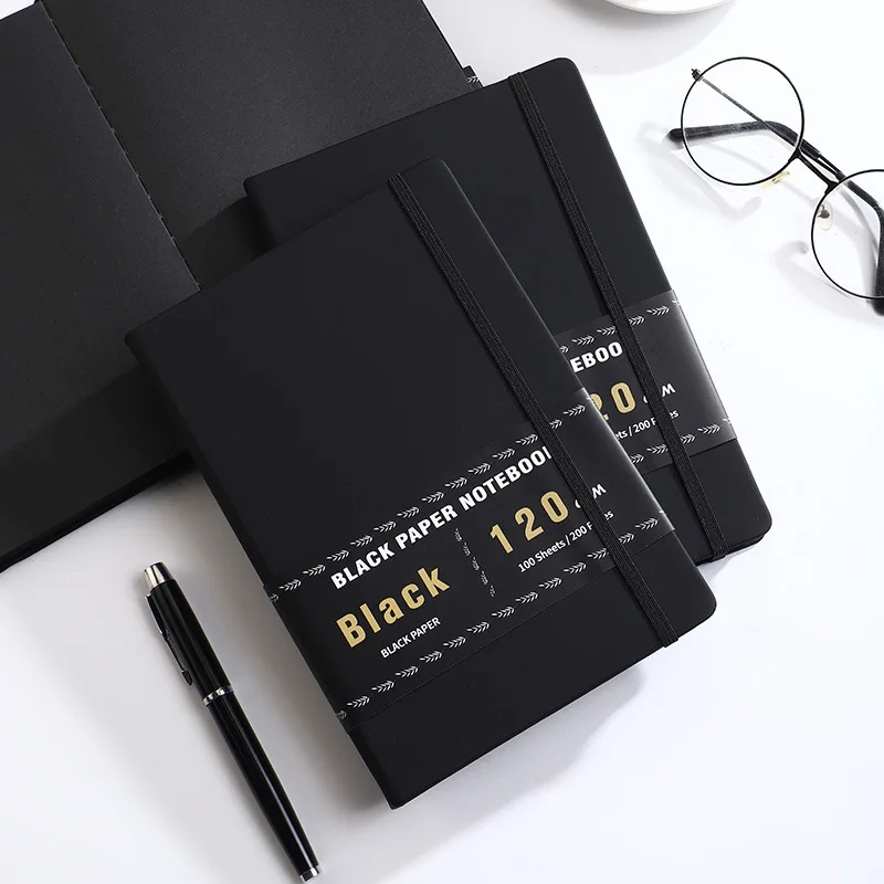 A5 Creative Sketchbook Hand-drawn Blank Black Cardstock Notebook Album DIY Black Interior Pages Journaling Notebook
