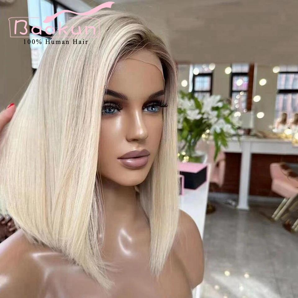 13x6 Bob Highlight parrucca parrucca frontale in pizzo per capelli umani 360 capelli vergini Pre pizzicati HD 13x4 parrucche per capelli umani biondi corti per le donne