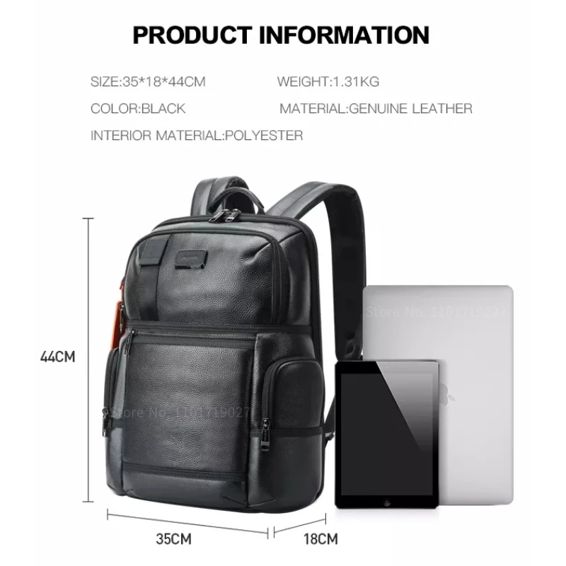 BOPAI Genuine Leather Backpack First Layer Leather Business Backpack Men 15.6 inch USB Laptop Bag Travel Luxury Leather Backpack