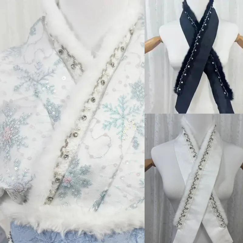 

Воротник-имитация кимоно в японском стиле, кружевной, со стразами, меховой, внутренний, съемный, декоративный аксессуар для кимоно