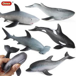 Oenux Sea Life Animals Soft Shark Whale Dolphin Squid Pufferfish Crab Model Action Figures Anti Stress Relief Toy Kids Gift