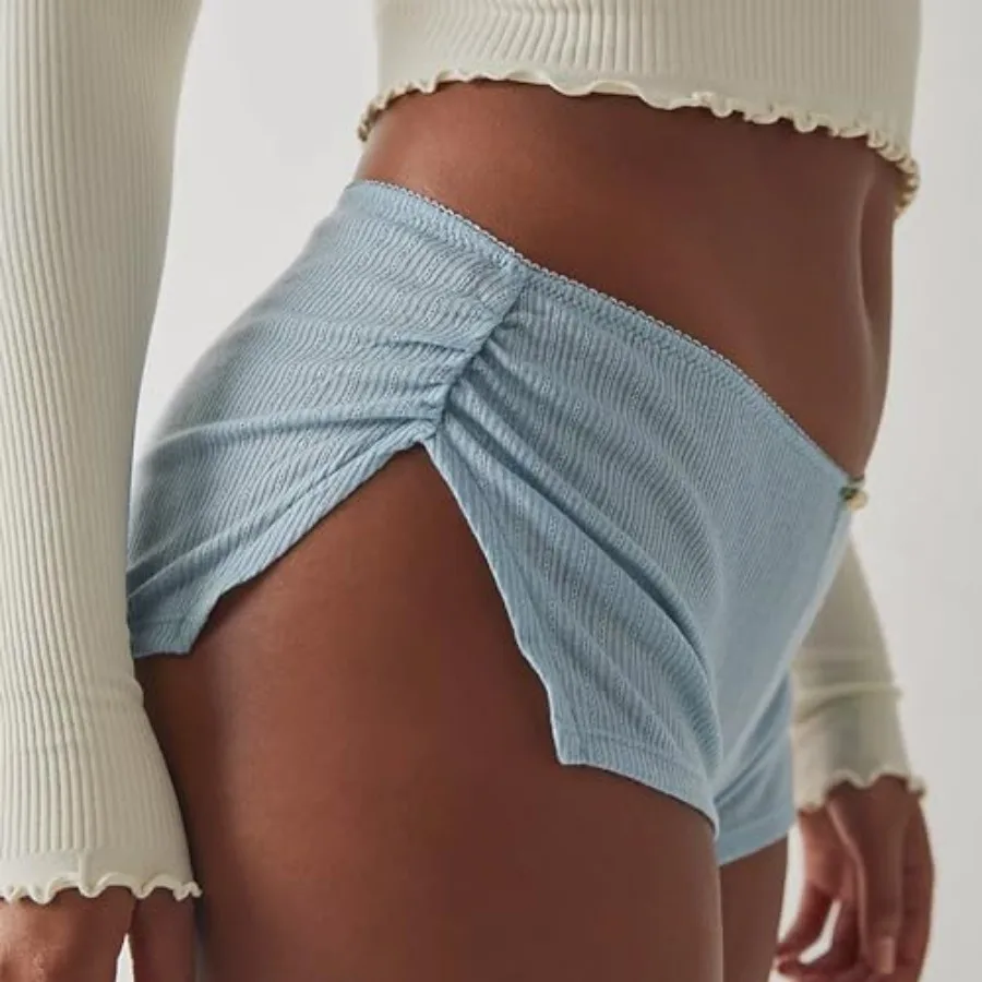 Y2k Sexy Micro Shorts for Women Low Waist Side Slit Boyshort Slim Booty Shorts Lounge Pj Bottom Cute Sleepwear view 2