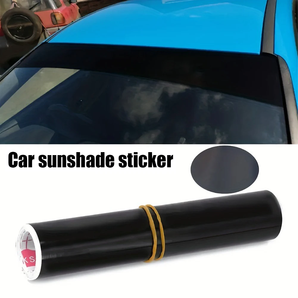 1-teiliger schwarzer Sonnenblende-Aufkleber für die Windschutzscheibe des Autos, glänzende Auto-Sonnenschutz-Schutzfolie, PVC-Glas, Anti-UV-wasserdichter Sonnenstreifen