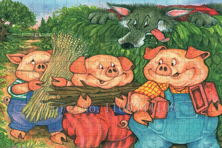 Puzzle des trois petits cochons pour enfants, dessins animés, dessins animés, puzzle, entraînement, Observation, jeu d'endurance, jouets