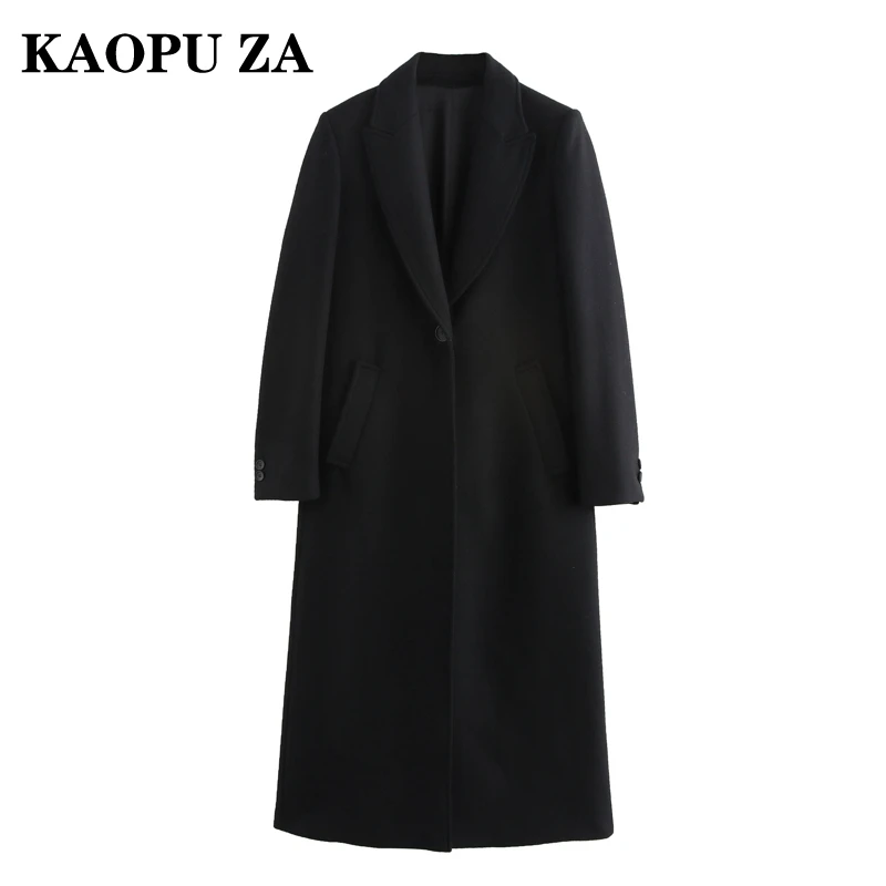 KAOPU ZA 2024 Autumn Woman Classic Notched Collar Top Jacket Vintage Lady Long Sleeve Overcoat Ruffles Pockets Button Outerwear