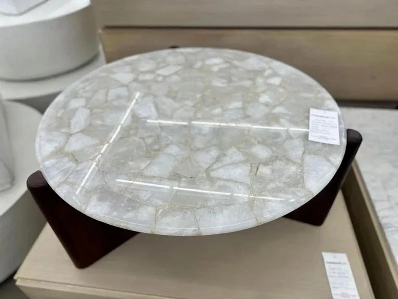 Café TablesRound White Quartz Coffee Table Top for Living Room Modern Furniture Décor