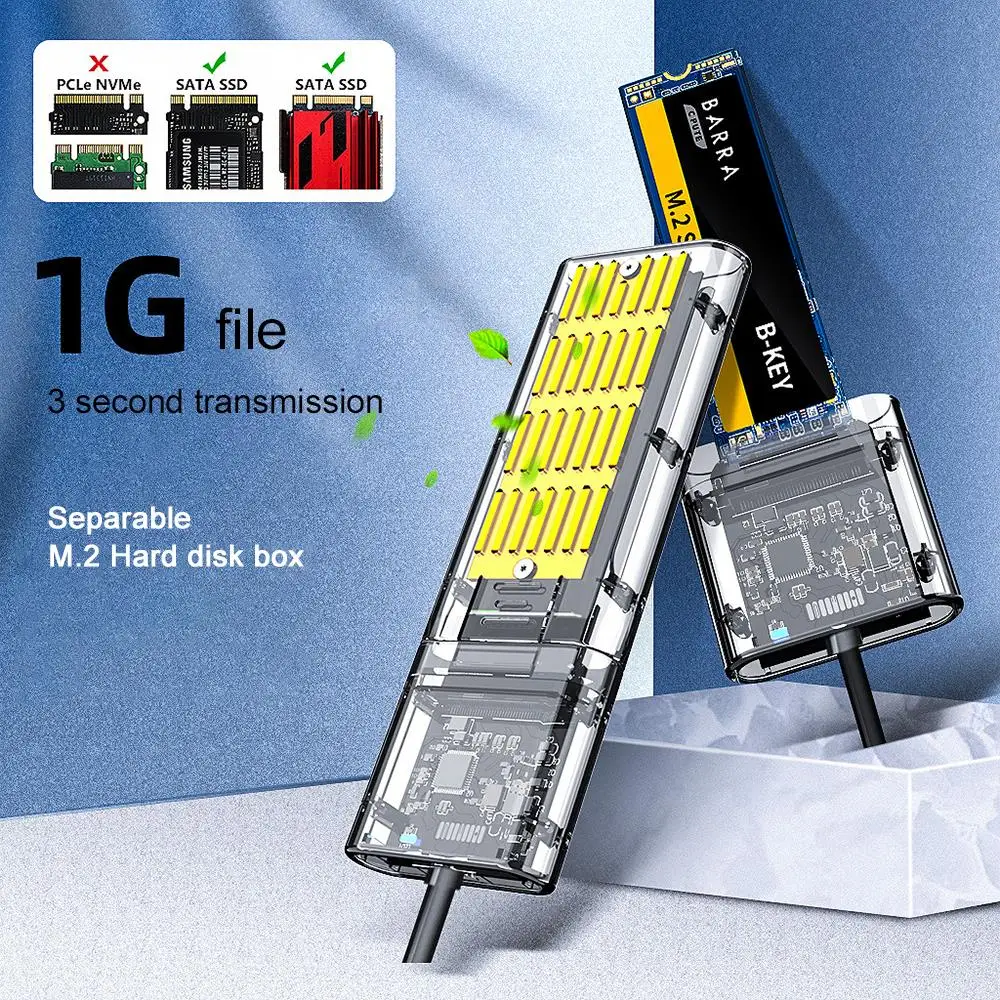 

Портативный корпус для SSD-накопителя M2, высокоскоростной корпус для SSD-накопителя M.2 на USB 3,0 Gen 1 5 Гбит/с для SATA, шасси M.2 NGFF, адаптер для SSD-карты, аксессуары