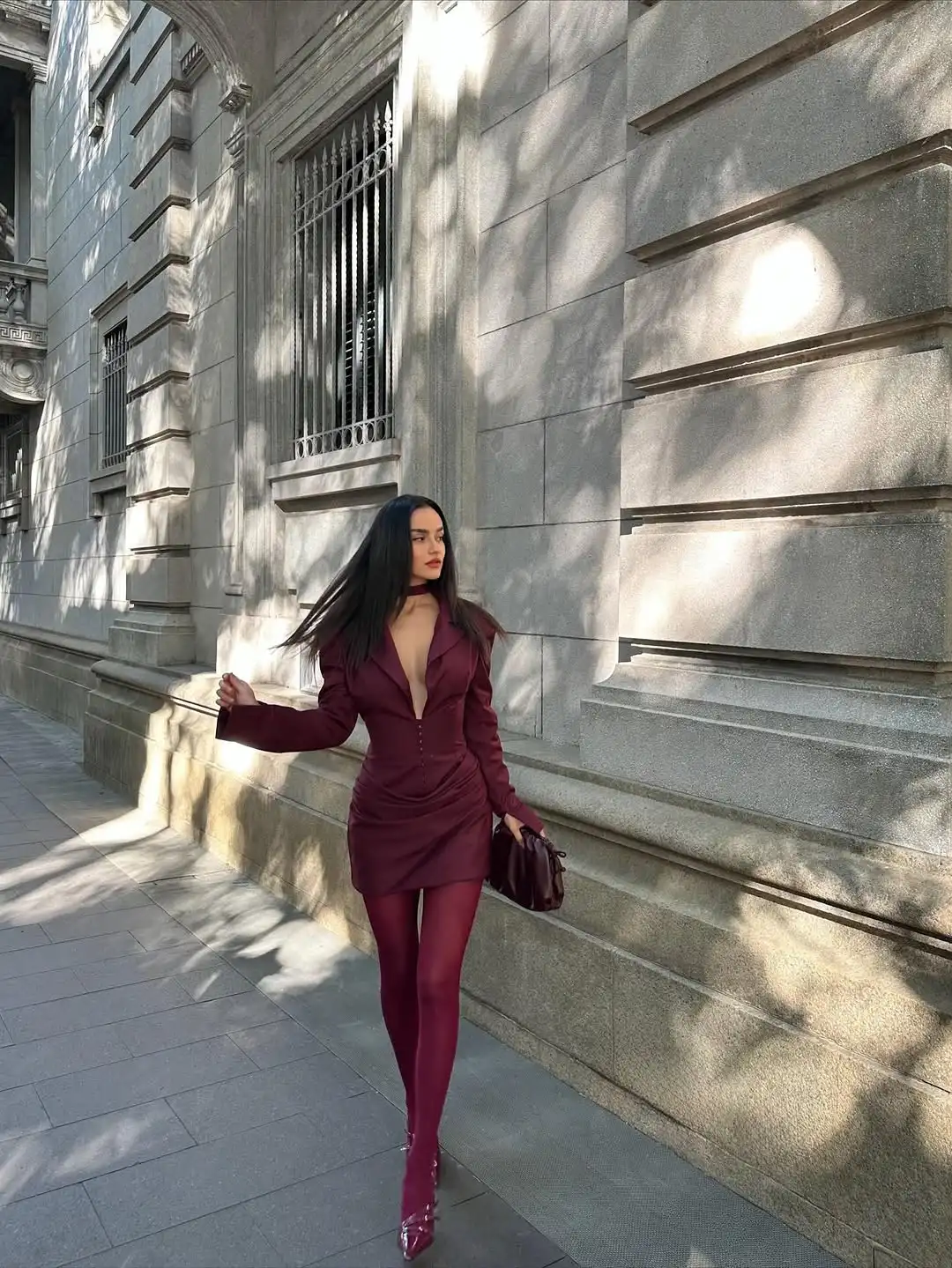 Solid Deep V-neck Blazer Dress Women Elegant Full Sleeve Lapel Waist Cinching Slim Mini Dresses 2026 New Lady Spring Daily Robes