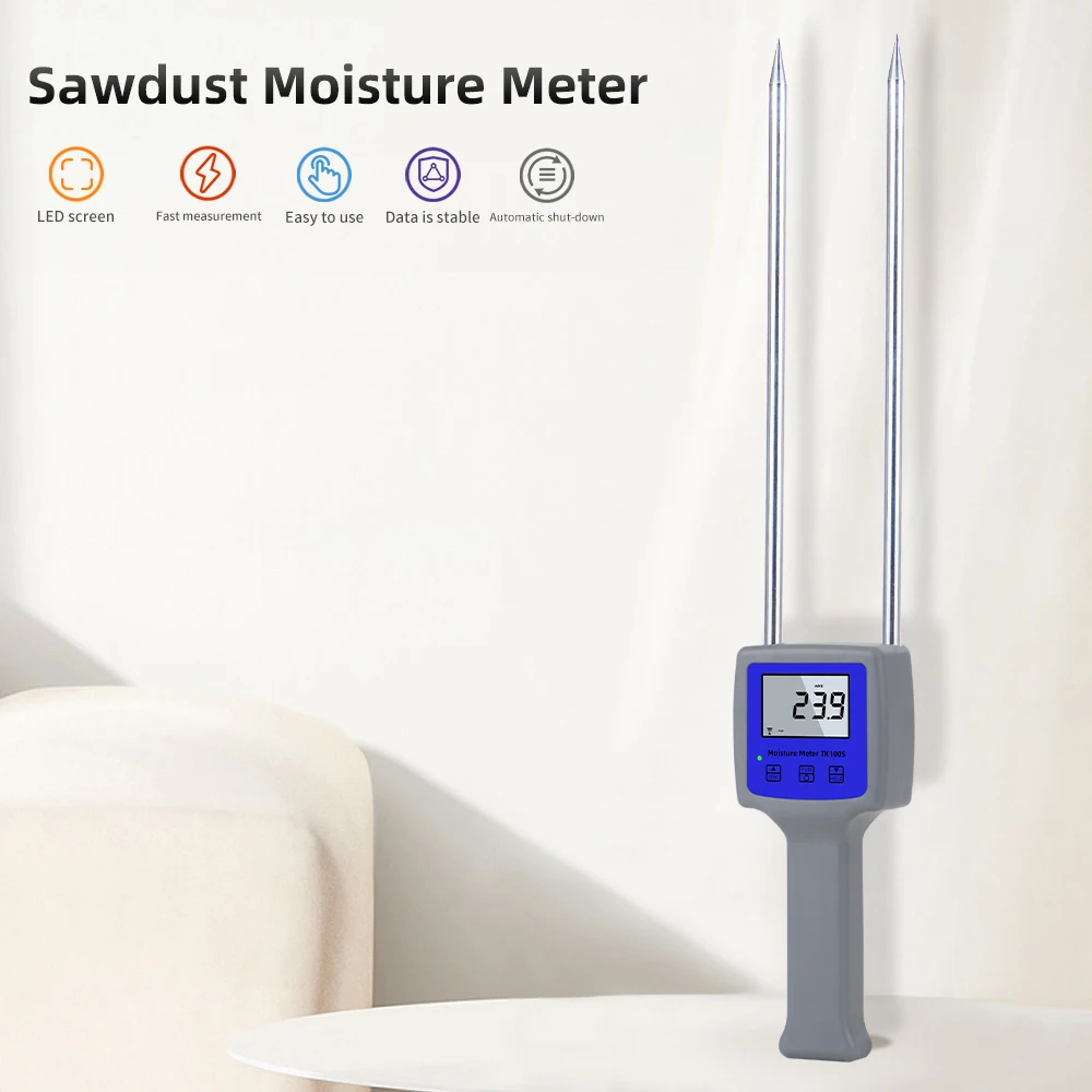TK100W 0-80% LCD Display Portable Professional Digital Tobacco Grain Wood Chips Flour Sawdust Moisture Meter Tester