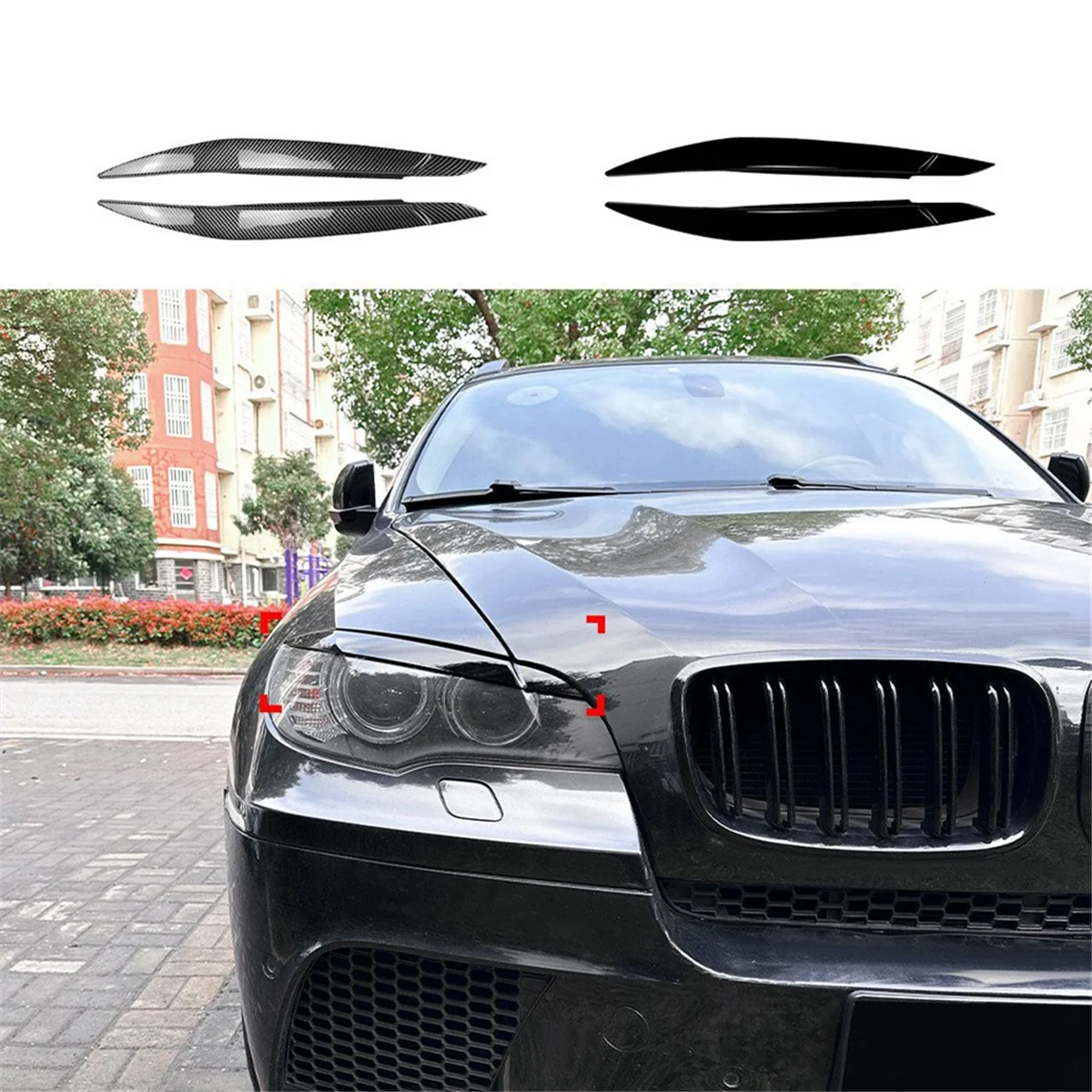 Garniture de couverture de sourcils de lampe de sauna de voiture, motif en fibre de carbone, BMW X6, E71, 2008-2014