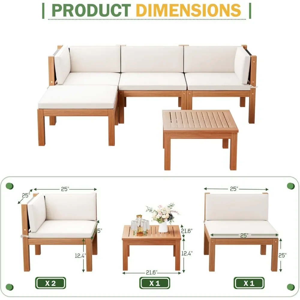 Outdoor L-shaped Sofa, 5-piece Outdoor Split White, with Coffee Table and Cushion, Suitable for Outdoor Gardens, Terrace Sofas