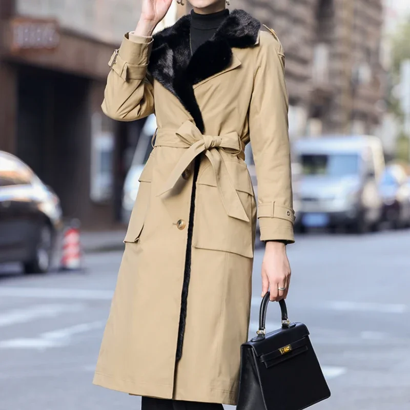 Tcyeek-Parkas con forro de visón para mujer, chaqueta elegante de longitud media, abrigo desmontable de piel de visón, moda de invierno, 2021